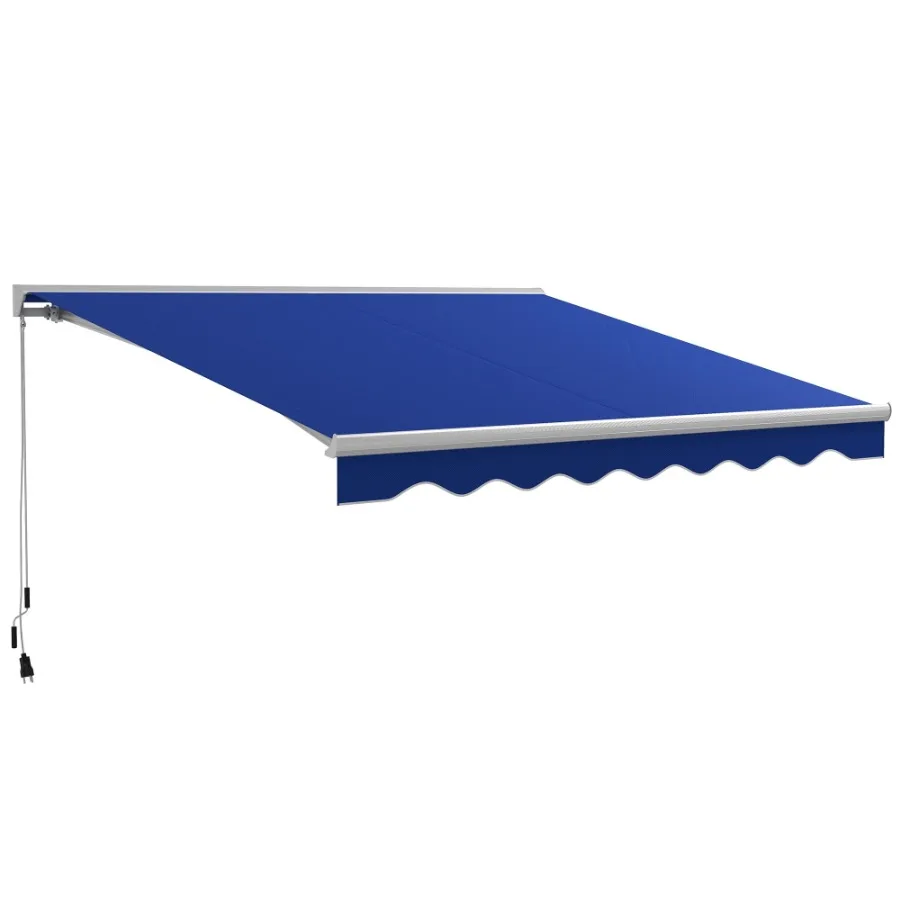 Blue motorized patio awning 13x10 for outdoor shading, polyester fabric, blue, LED illumination and remote control for easy ope
Blue motorized patio awning 13x10 for outdoor shading, polyester fabric, blue, LED illumination and remote control for easy ope