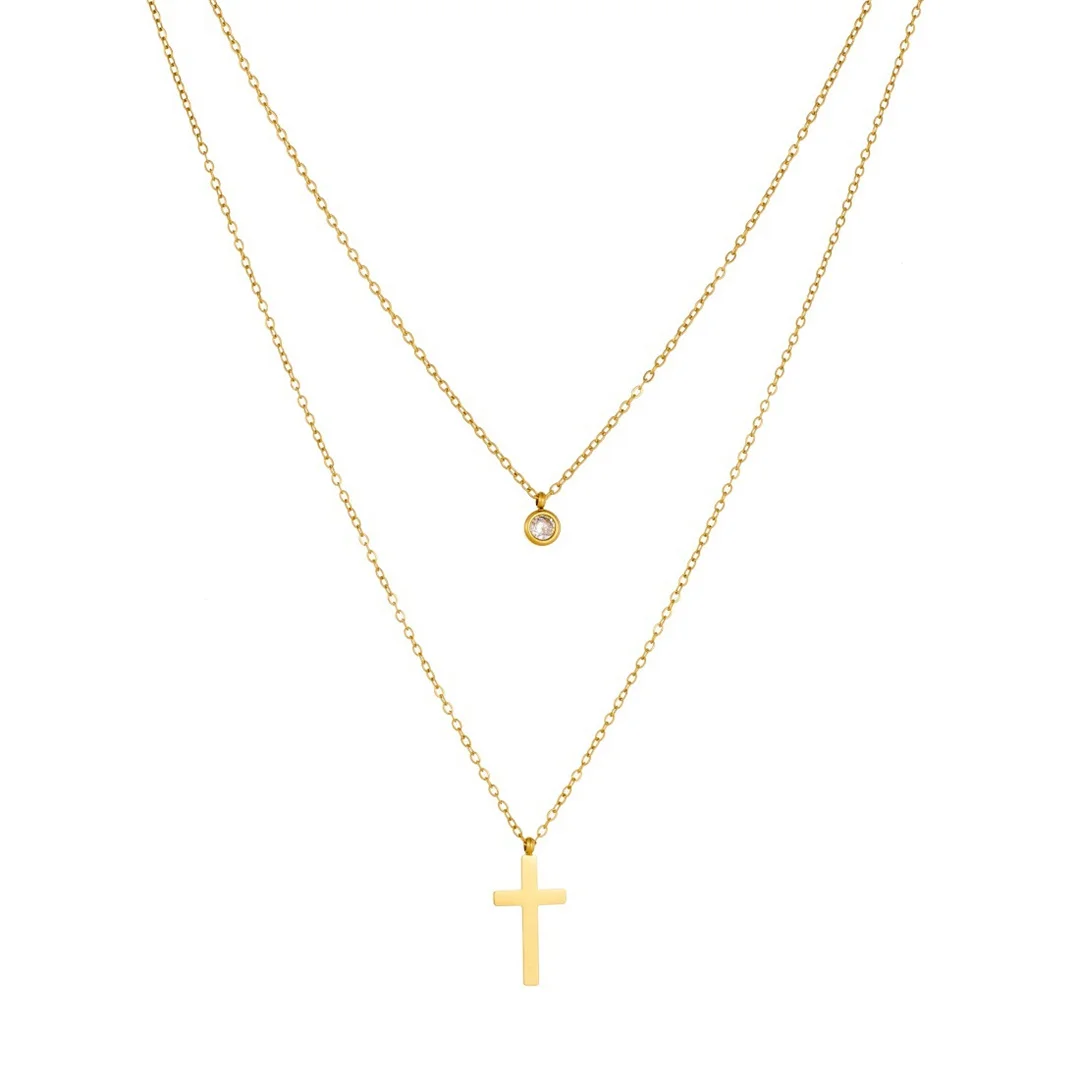 Trendy Zirconia Cross Charm Pendant Female Gold Color Stainless Steel Double Layers Chain Link Necklace for Women Jewelry Gift
Trendy Zirconia Cross Charm Pendant Female Gold Color Stainless Steel Double Layers Chain Link Necklace for Women Jewelry Gift