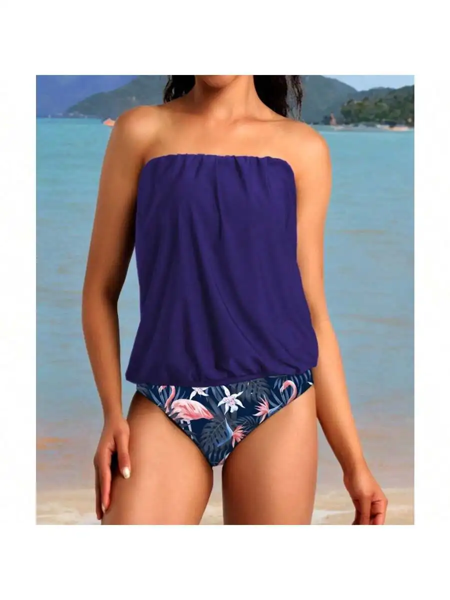 Women 2 Piece Bandeau Tankini Set Loose Blouson Top High Waisted Bottom Tummy Control Beach Swimwear
Women 2 Piece Bandeau Tankini Set Loose Blouson Top High Waisted Bottom Tummy Control Beach Swimwear