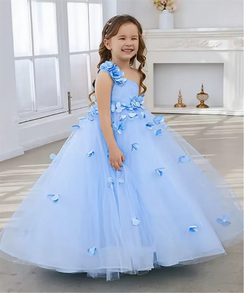 Elegant Flower Girl Wedding Dress One Shoulder Sleeveless Pleated Appliques Floral Princess Birthday Party Dress Customized
Elegant Flower Girl Wedding Dress One Shoulder Sleeveless Pleated Appliques Floral Princess Birthday Party Dress Customized