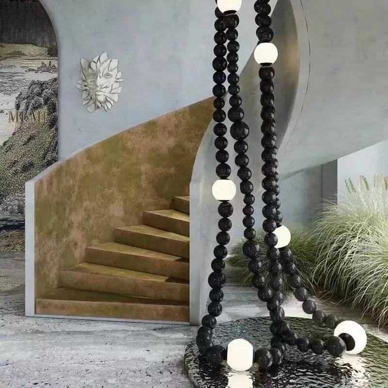 French Black Pearl Modeling Necklace Design LED Pendant Light Parlor Duplex Spiral Staircase Chandelier Villa Home Adorn Fixture
French Black Pearl Modeling Necklace Design LED Pendant Light Parlor Duplex Spiral Staircase Chandelier Villa Home Adorn Fixture