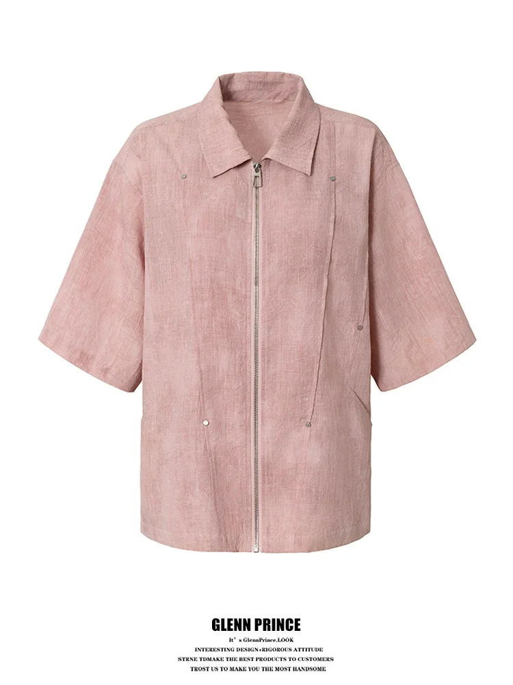 GPstudio American High Street Dirty Pink Deconstructed Rivet Short Sleeve Men's Summer Trendy Brand Linen like Zipper Shirt
GPstudio American High Street Dirty Pink Deconstructed Rivet Short Sleeve Men's Summer Trendy Brand Linen like Zipper Shirt