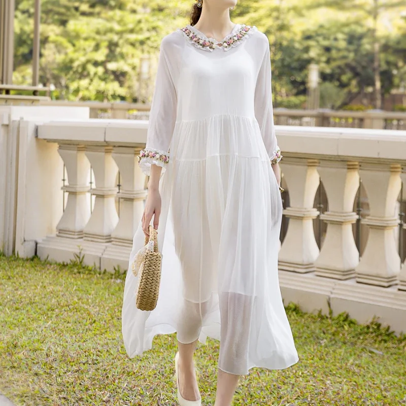 High Quality Dresses For Women 2024 100%mulberry Silk Dress Medium Length Elegant Spring Summer Hooded White Dress Women Clothes
High Quality Dresses For Women 2024 100%mulberry Silk Dress Medium Length Elegant Spring Summer Hooded White Dress Women Clothes