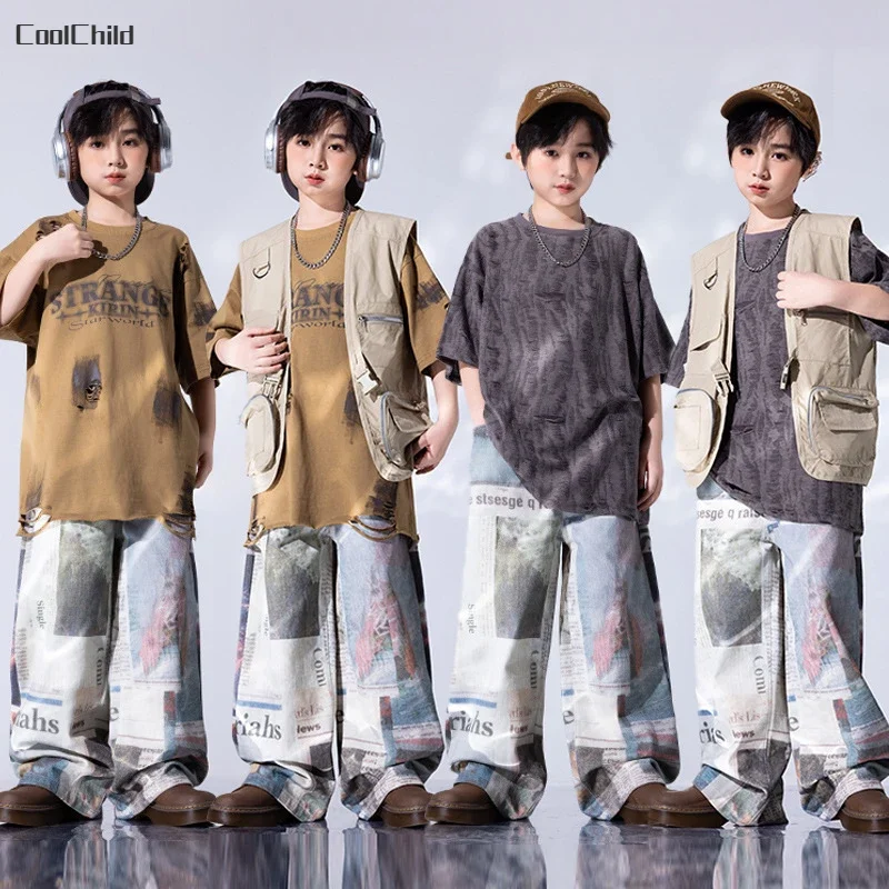 Hip Hop Boys Wasteland Ripped T-shirt Vest Patchwork Graffiti Cargo Pants Girls Streetwear KidsChild Street Dance Clothes Sets
Hip Hop Boys Wasteland Ripped T-shirt Vest Patchwork Graffiti Cargo Pants Girls Streetwear KidsChild Street Dance Clothes Sets