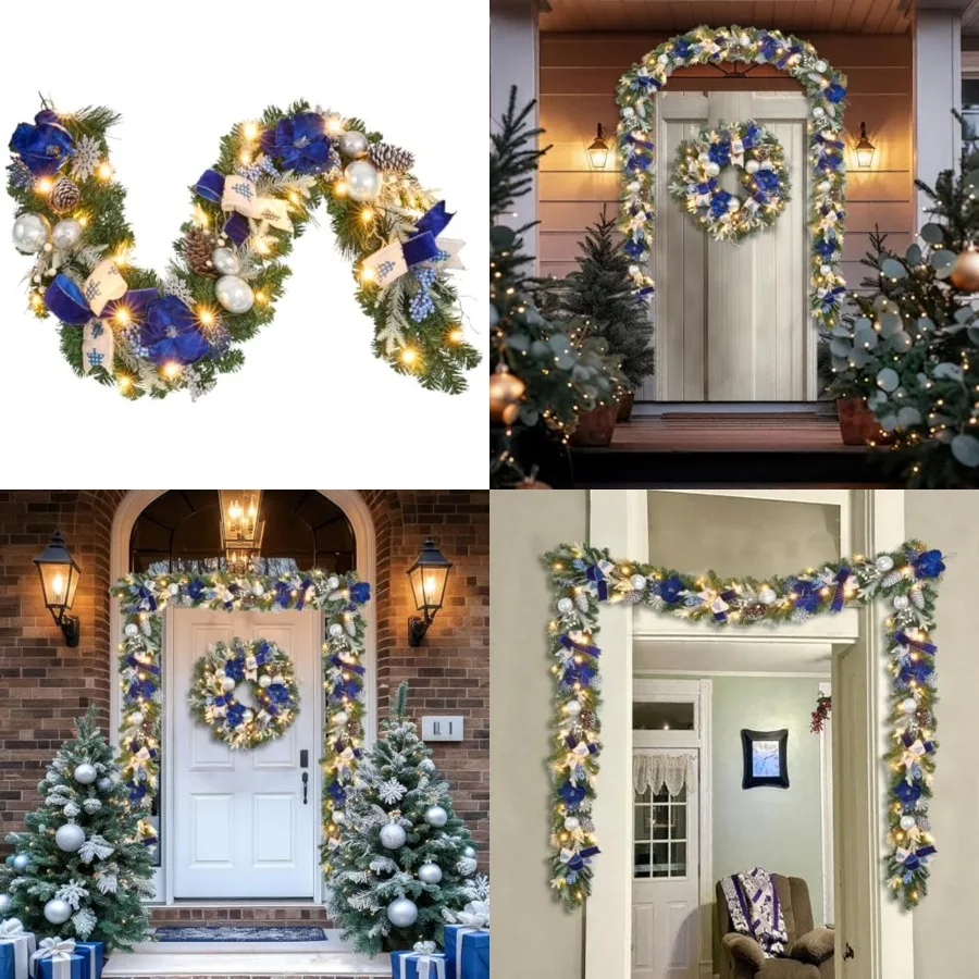 Pre-Lit Christmas Garland with Christmas Tree Icon Ribbon and Magnolia, 25 LED Lights with Timer, 6Feet Lighted Garl for Front
Pre-Lit Christmas Garland with Christmas Tree Icon Ribbon and Magnolia, 25 LED Lights with Timer, 6Feet Lighted Garl for Front