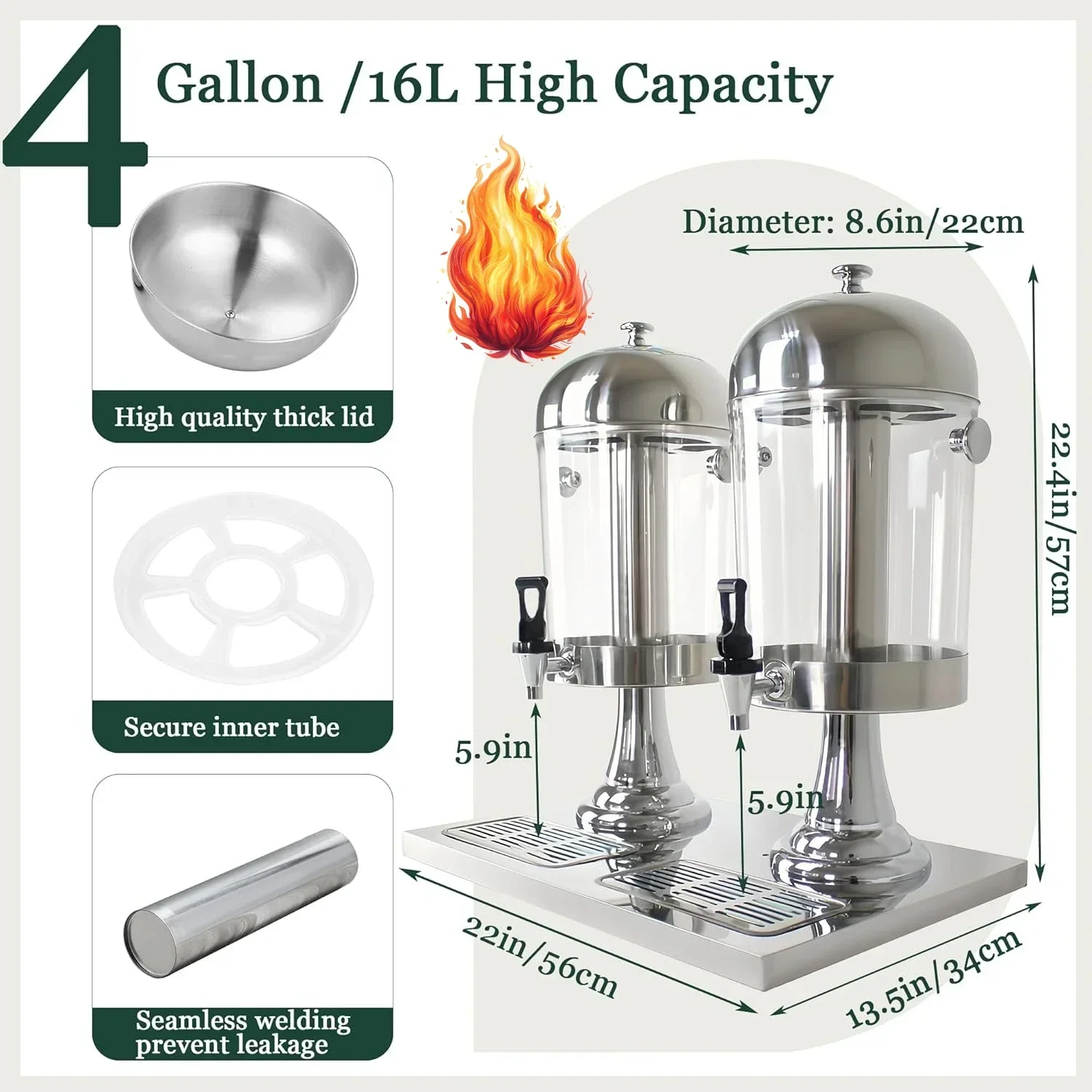 4 Gal Beverage Dispenser, Drink Dispensers for Parties, Hot Cold Drink Dispenser with Ice Container and Stainless Steel Drip
4 Gal Beverage Dispenser, Drink Dispensers for Parties, Hot Cold Drink Dispenser with Ice Container and Stainless Steel Drip