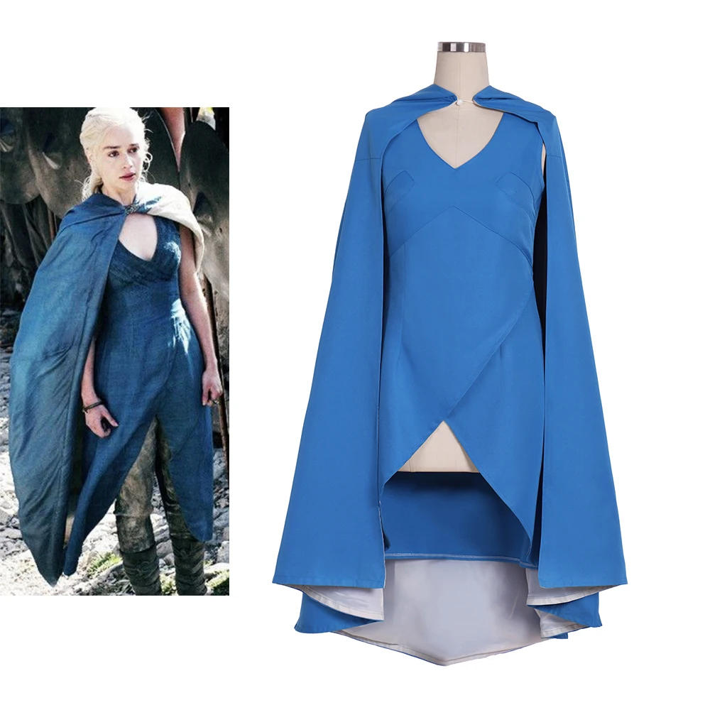 Синее платье для косплея Daenerys из сериала с плащом с капюшоном, боевой костюм королевы для женщин, карнавальные наряды на Хэллоуин
Синее платье для косплея Daenerys из сериала с плащом с капюшоном, боевой костюм королевы для женщин, карнавальные наряды на Хэллоуин