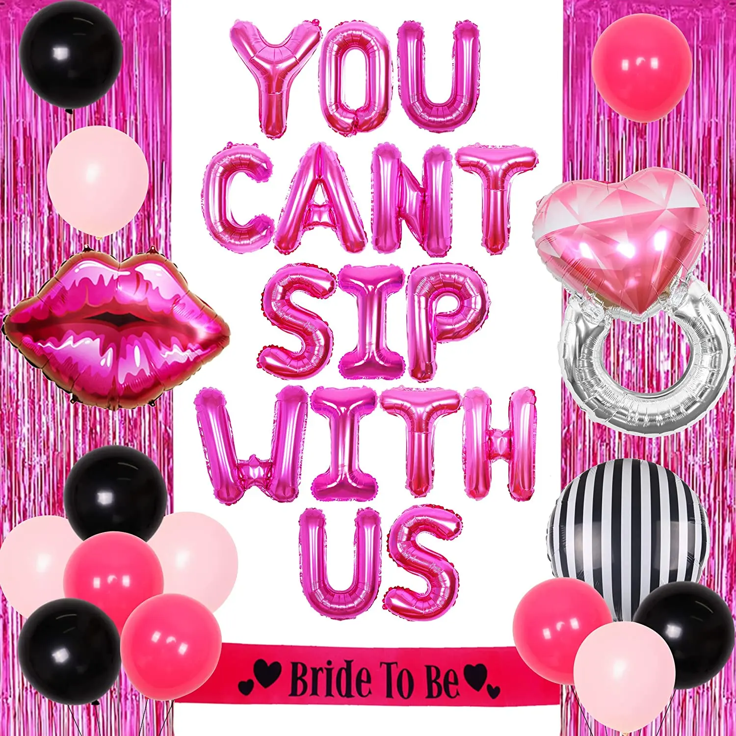 You Can't Sip with Us Hot Pink Girls Bachelorette Party Decorations with Lip Balloon Bride To Be Sash for Bridal Shower Party
You Can't Sip with Us Hot Pink Girls Bachelorette Party Decorations with Lip Balloon Bride To Be Sash for Bridal Shower Party