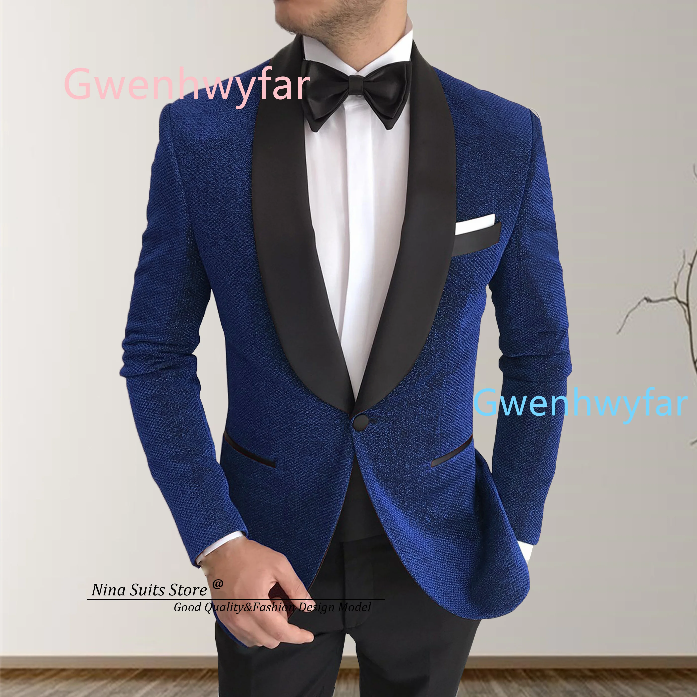 Gwenhwyfar Single Breasted Men Suits for Party Shiny Glitter Blazer with Black Cotton Pants 2026 Royal Blue Suits Shawl Lapel
Gwenhwyfar Single Breasted Men Suits for Party Shiny Glitter Blazer with Black Cotton Pants 2026 Royal Blue Suits Shawl Lapel