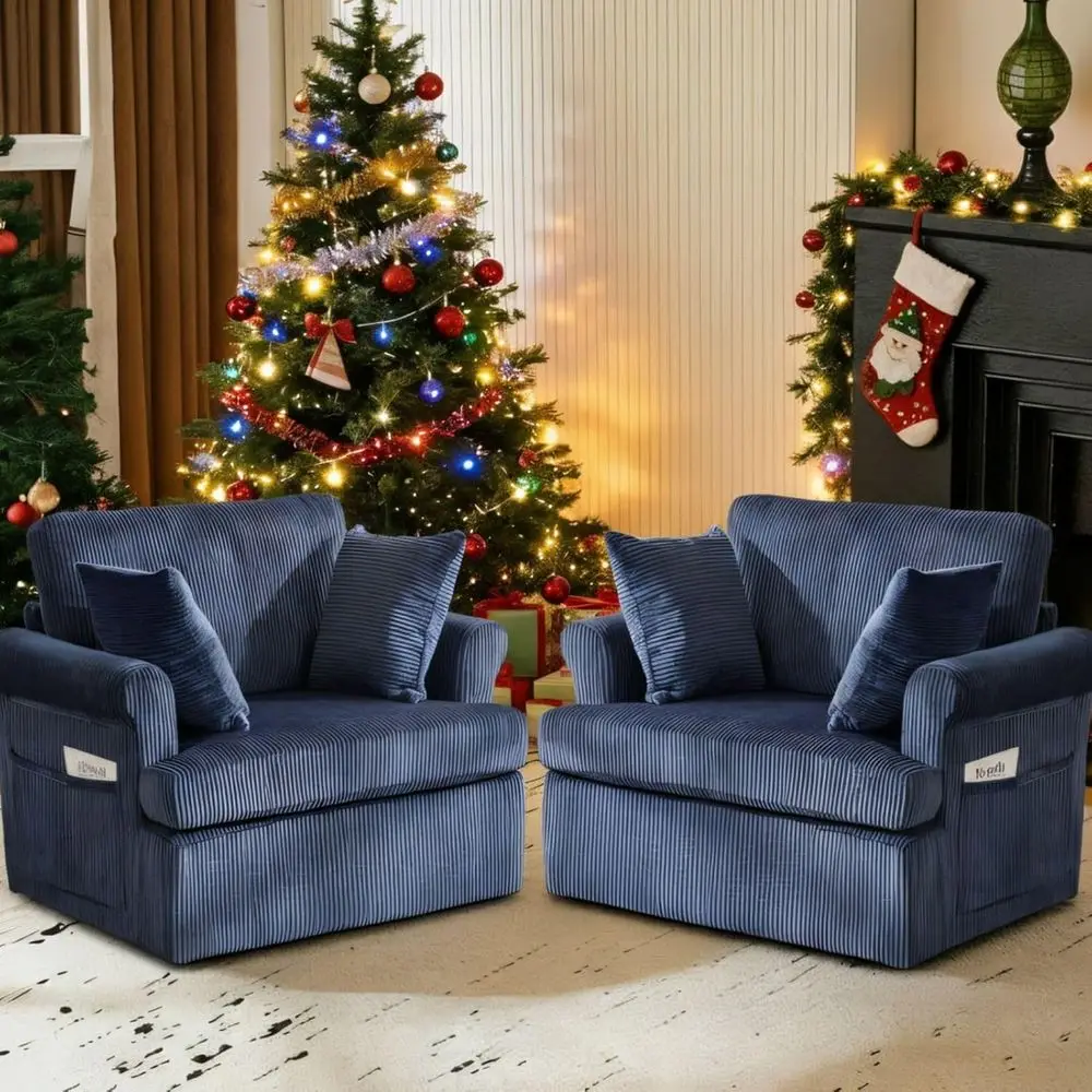 Комплект вращающихся кресел из 2 предметов с большими сиденьями, подушками и вельветовыми стульями-бочками для гостиной, чтения и офиса в цвете Bl
Комплект вращающихся кресел из 2 предметов с большими сиденьями, подушками и вельветовыми стульями-бочками для гостиной, чтения и офиса в цвете Bl