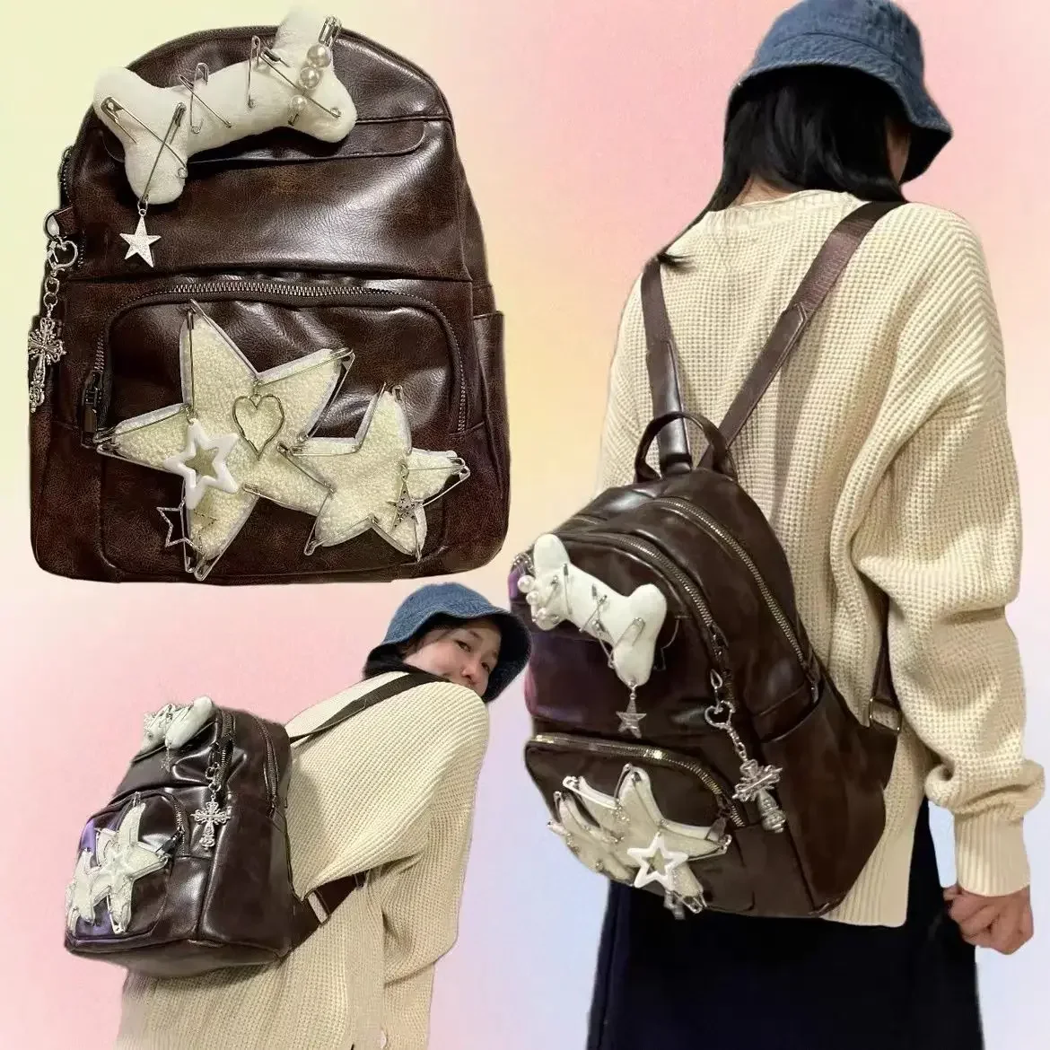 Korean Original Vintage Star Patchwork Trendy Streetwear Women Backpack High-capacity Pu School Backpack for College Students
Korean Original Vintage Star Patchwork Trendy Streetwear Women Backpack High-capacity Pu School Backpack for College Students
