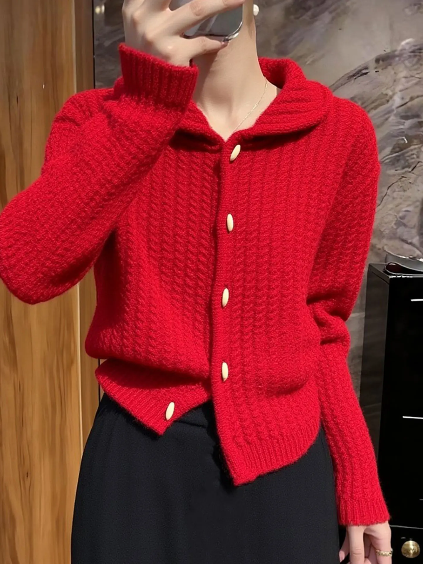 Ele Long Sve Knitted Sweater Simple Casual Collared Design New Year Red Color Spring Faion Women's Camere Top
Ele Long Sve Knitted Sweater Simple Casual Collared Design New Year Red Color Spring Faion Women's Camere Top