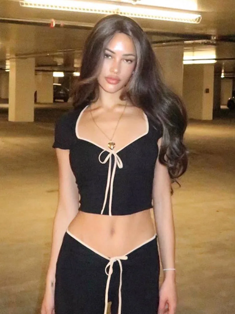 Y2k летний укороченный топ с бантом, детские футболки, женская одежда, шикарные милые футболки с короткими рукавами и низким вырезом, черные
Y2k летний укороченный топ с бантом, детские футболки, женская одежда, шикарные милые футболки с короткими рукавами и низким вырезом, черные