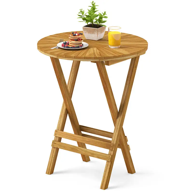 Patio Folding Side Table Teak Wood Round End Table with Slatted Tabletop and X-Shaped Frame
Patio Folding Side Table Teak Wood Round End Table with Slatted Tabletop and X-Shaped Frame