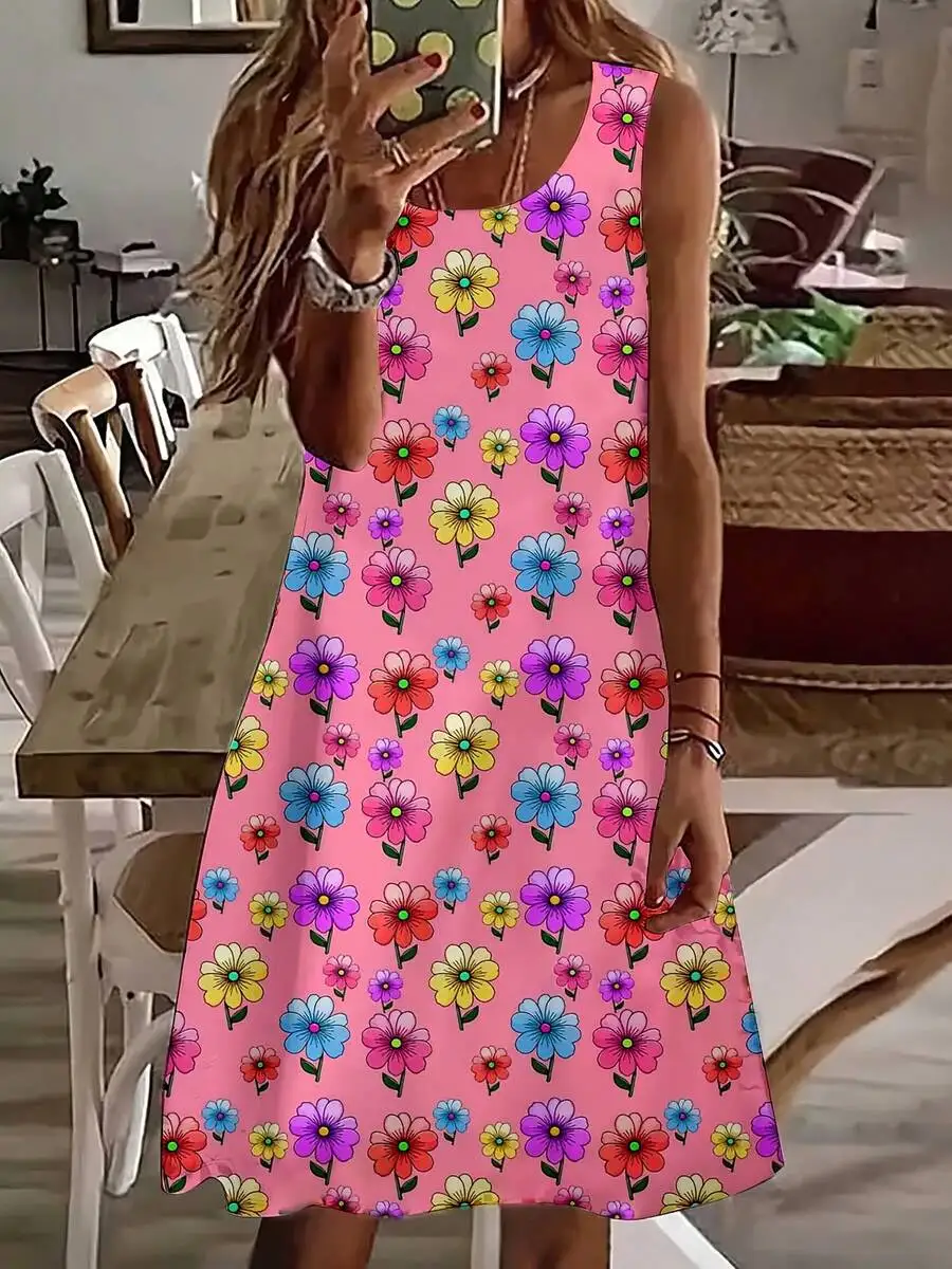Women Sleeveless Floral Print Pink Summer Dress For Beach Vacation
Women Sleeveless Floral Print Pink Summer Dress For Beach Vacation