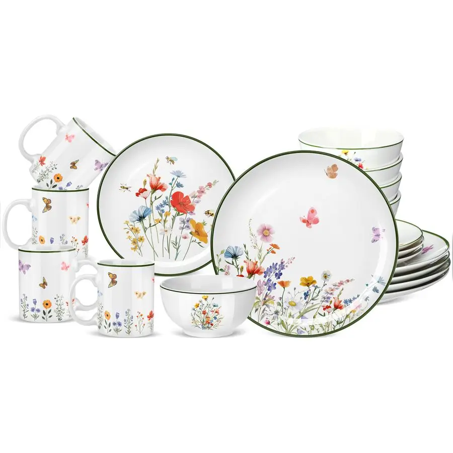 16 Pcs Wildflower Ceramic Dinnerware Set for 4 Guest Floral Dish Set Spring Butterfly Dinner Plates Salad Plates Bowl Mug Kitche
16 Pcs Wildflower Ceramic Dinnerware Set for 4 Guest Floral Dish Set Spring Butterfly Dinner Plates Salad Plates Bowl Mug Kitche