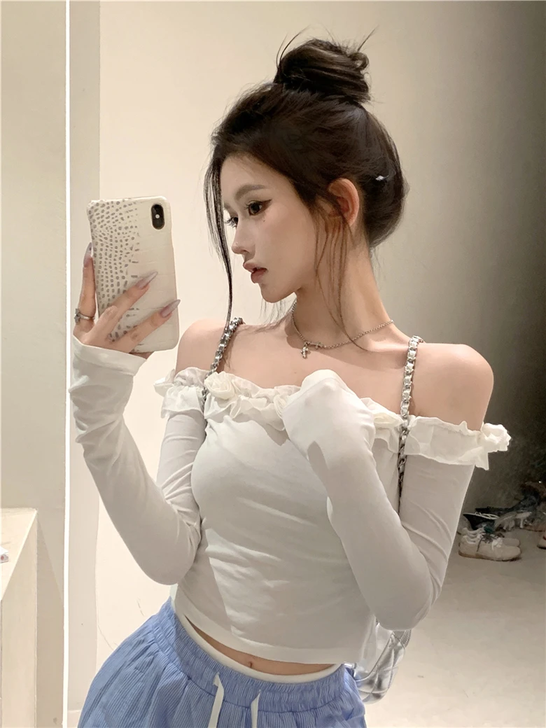 Unique oulder One-oulder Long Sve ort T-irt Women's Slim Fit Floral Pattern Knitted Top Korean Sle Commute Wind
Unique oulder One-oulder Long Sve ort T-irt Women's Slim Fit Floral Pattern Knitted Top Korean Sle Commute Wind