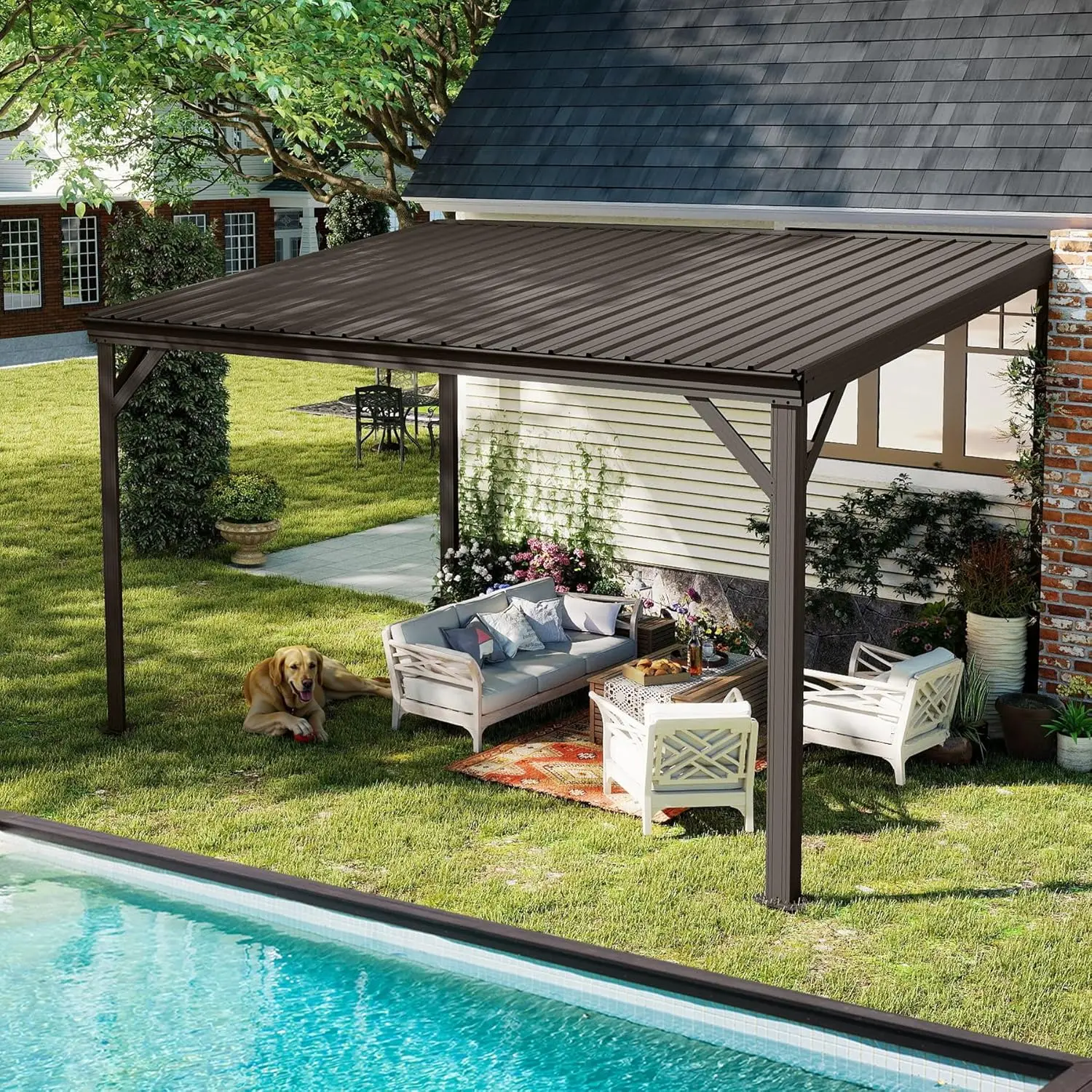 10x12FT Lean to Gazebo, Outdoor Hardtop Wall Mount Gazebo with Gutter & Sloping Galvanized Steel Roof, Metal Hard Top, Custom
10x12FT Lean to Gazebo, Outdoor Hardtop Wall Mount Gazebo with Gutter & Sloping Galvanized Steel Roof, Metal Hard Top, Custom