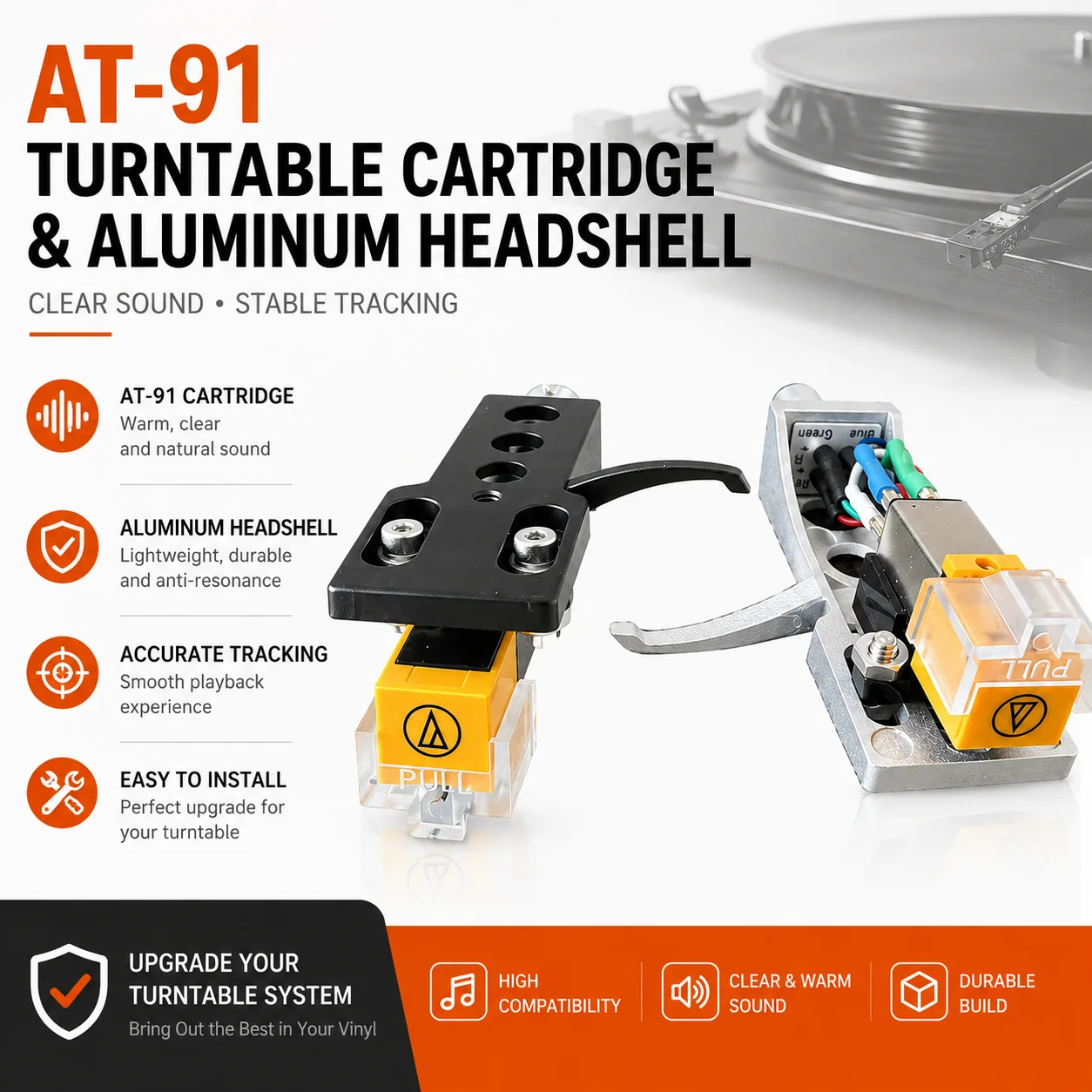 AT-91 Turntable Cartridge Aluminum Headshell Combo Vinyl Record Player Needle Stylus Replacement Parts
AT-91 Turntable Cartridge Aluminum Headshell Combo Vinyl Record Player Needle Stylus Replacement Parts