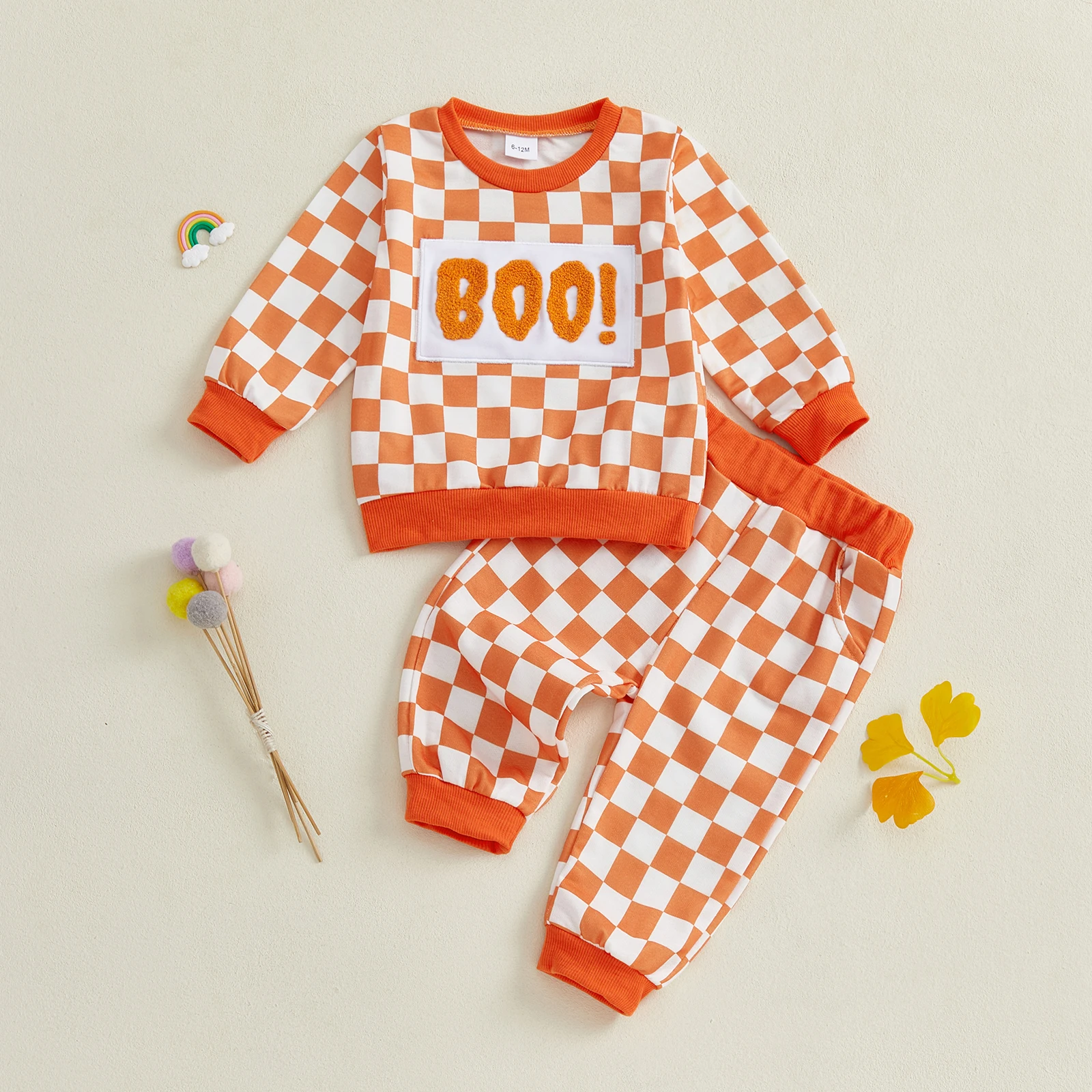 Toddler Baby Halloween Outfit Letter Embroidery Plaid Crew Neck Long Sleeve Sweatshirt with Pants 2 Pcs Set
Toddler Baby Halloween Outfit Letter Embroidery Plaid Crew Neck Long Sleeve Sweatshirt with Pants 2 Pcs Set