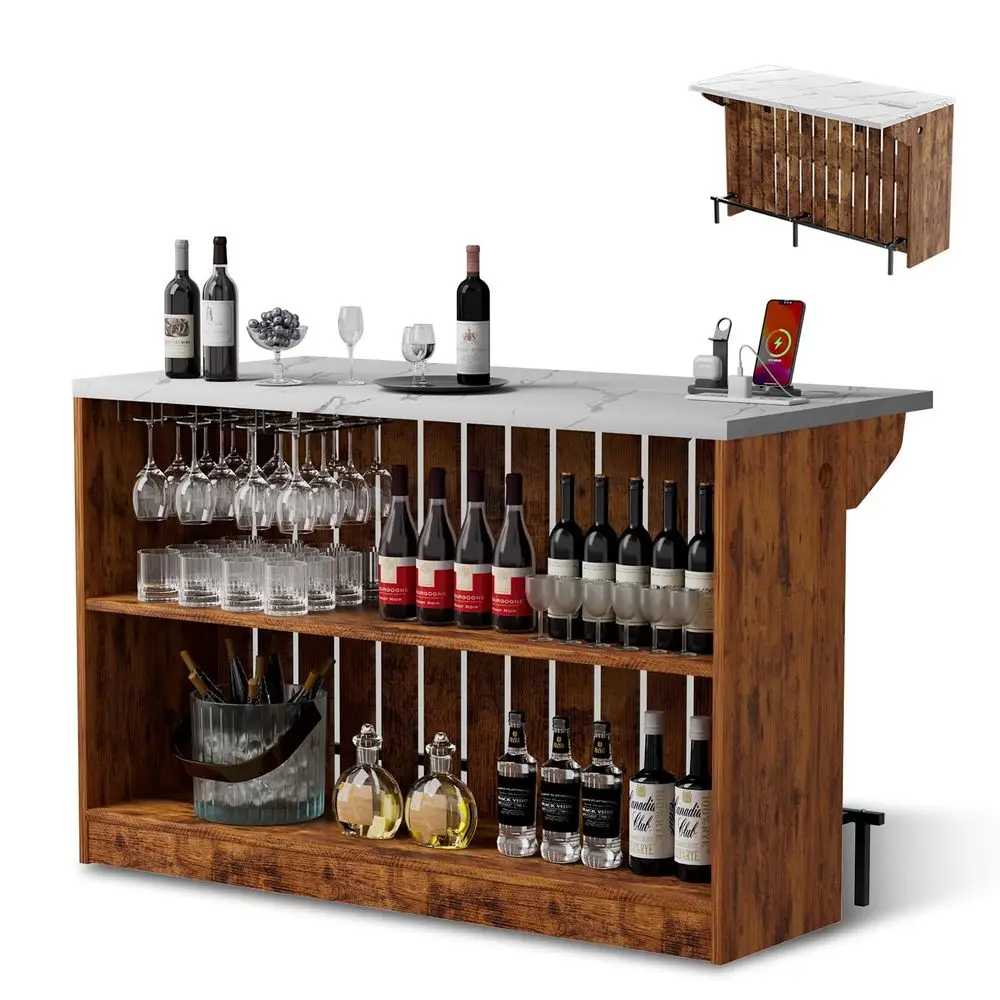 Bar Unit with LED Lights and Charging Station, Imitation Marble Mini Coffee Bar Pub Table with 2Tier Storage, Footrest, Drop Le
Bar Unit with LED Lights and Charging Station, Imitation Marble Mini Coffee Bar Pub Table with 2Tier Storage, Footrest, Drop Le