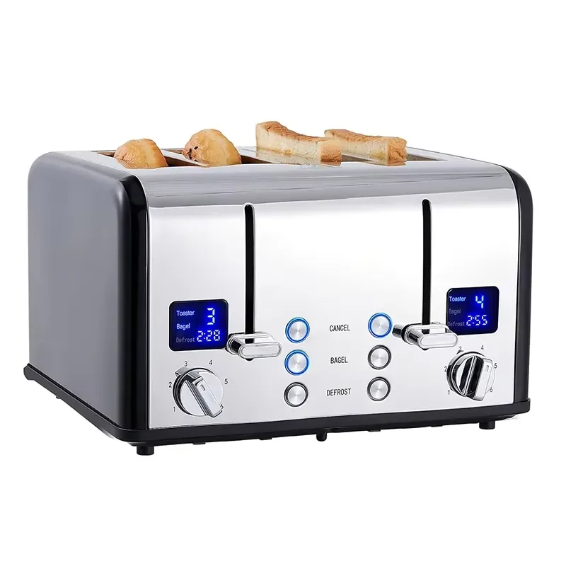 Ultra-Clear LED Display 4-Slice Toaster Extra Wide Slots Dual Control Panels 6 Shade Settings Cancel/Bagel/Defrost Function
Ultra-Clear LED Display 4-Slice Toaster Extra Wide Slots Dual Control Panels 6 Shade Settings Cancel/Bagel/Defrost Function