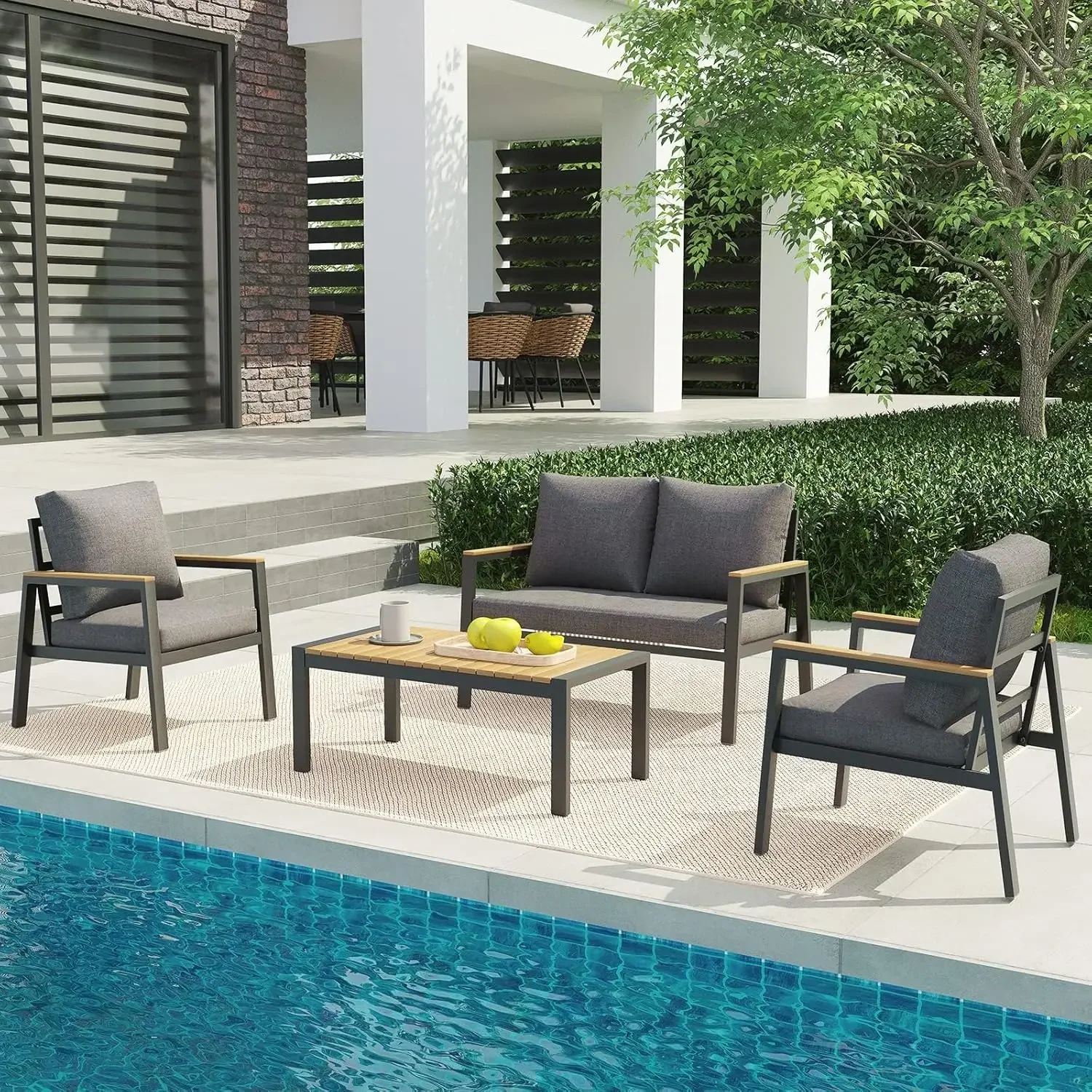 Patio Furniture Set, 4 PCs OutdoorPatio Furniture with Table Set,Metal Patio Conversation Sets with Removable & Washable Cushion
Patio Furniture Set, 4 PCs OutdoorPatio Furniture with Table Set,Metal Patio Conversation Sets with Removable & Washable Cushion