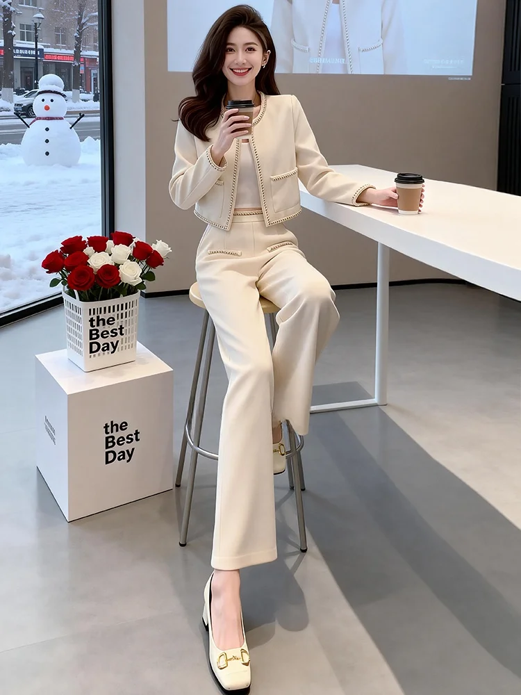 Fashionable Two-Piece Set Long Sleeve Open Cardigan Coat Wide Leg Pants Elegant Style Luxury Fashion Women's Spring Outfit
Fashionable Two-Piece Set Long Sleeve Open Cardigan Coat Wide Leg Pants Elegant Style Luxury Fashion Women's Spring Outfit