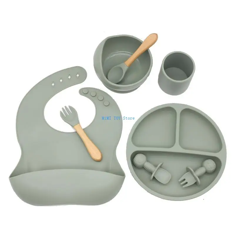 24BE 8 Pcs Baby Silicone Bib Divided Dinner Plate Suction Bowl Spoon Fork Cup Set Training Feeding Utensil Dishes
24BE 8 Pcs Baby Silicone Bib Divided Dinner Plate Suction Bowl Spoon Fork Cup Set Training Feeding Utensil Dishes