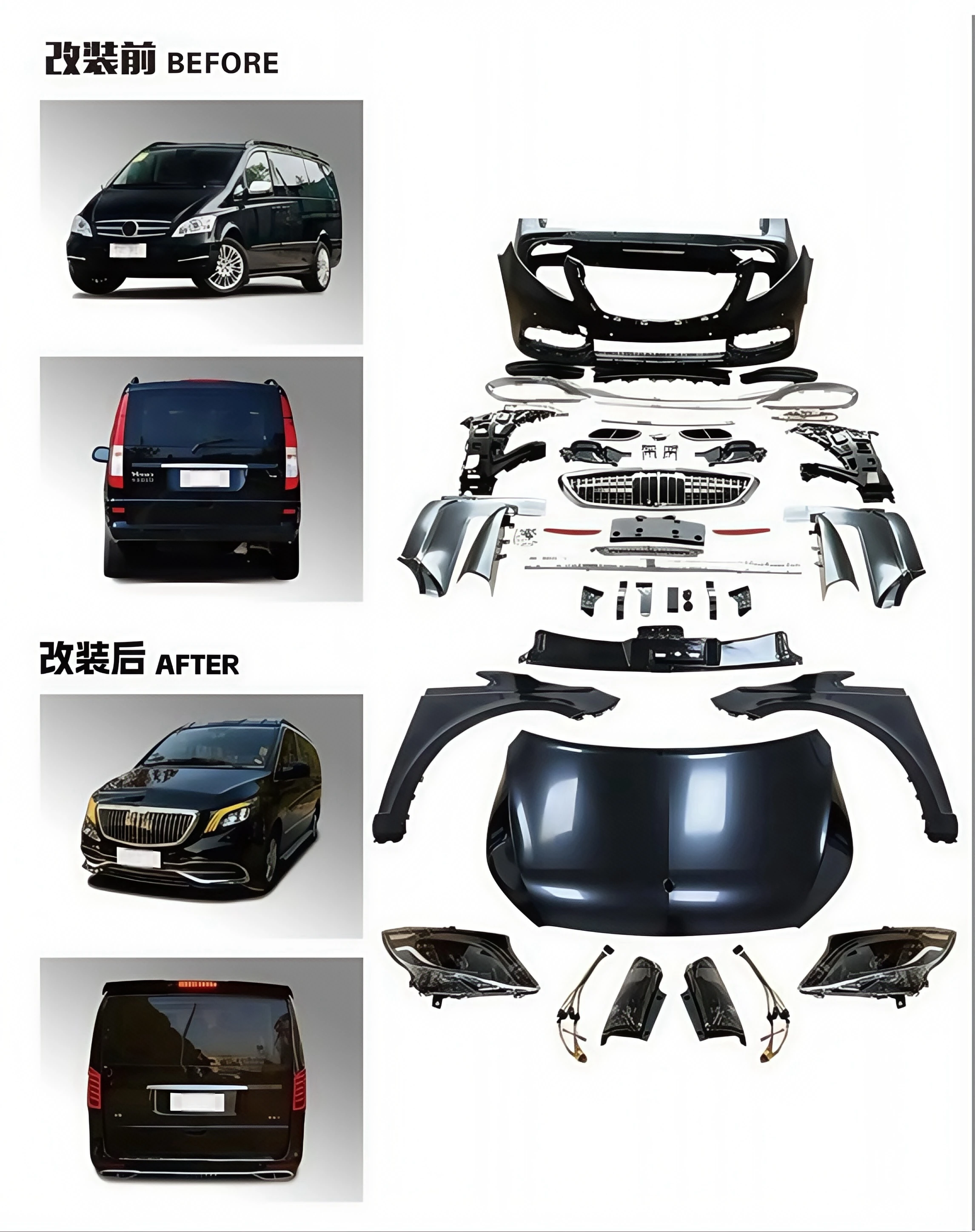 BR Auto Bodykit Suitable for Mercedes Benz 06-15 Vito Viano V260 EASY VERSION 2021 Old to New CUT 1:1 Bodykit
BR Auto Bodykit Suitable for Mercedes Benz 06-15 Vito Viano V260 EASY VERSION 2021 Old to New CUT 1:1 Bodykit