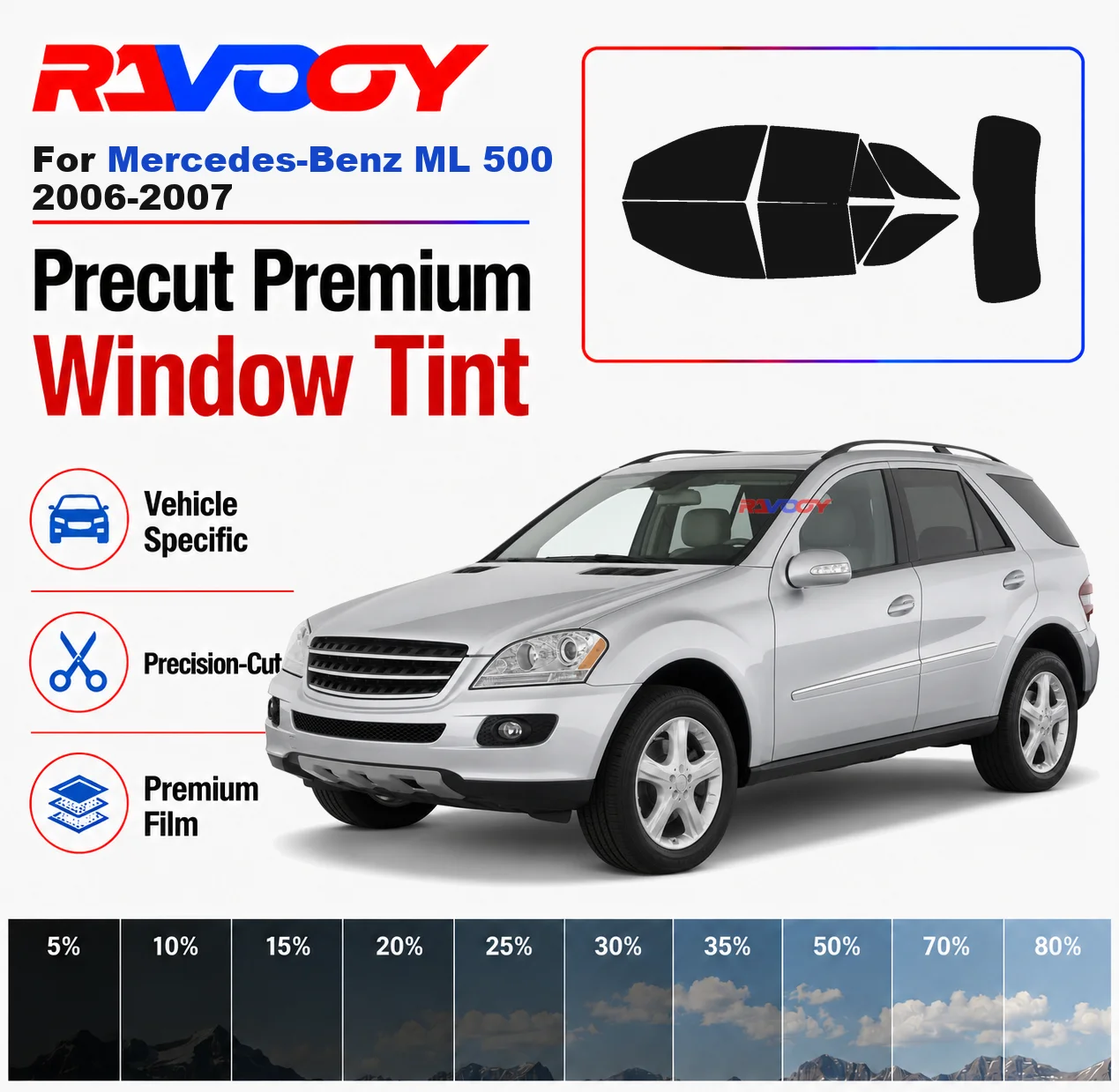 Premium Precut Window Tint Kit Front Rear Windows Rear Windshield For Mercedes-Benz ML 500 2006-2007 Car Solar Nano Ceramic Film
Premium Precut Window Tint Kit Front Rear Windows Rear Windshield For Mercedes-Benz ML 500 2006-2007 Car Solar Nano Ceramic Film