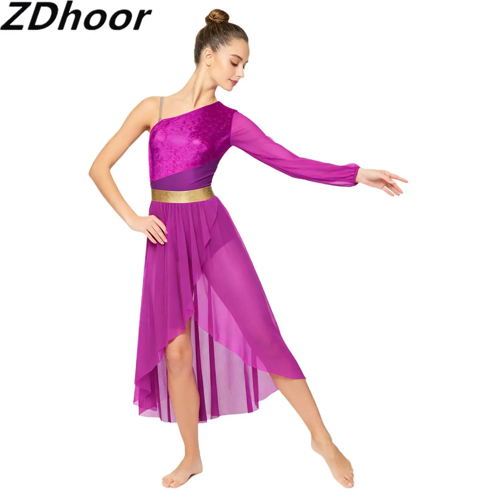 Womens Lyrical Dance Dress One Shoulder Long Sleeve Metallic Shiny Bodice Irregular Mesh Hem Built-in Briefs Liturgical Worship
Womens Lyrical Dance Dress One Shoulder Long Sleeve Metallic Shiny Bodice Irregular Mesh Hem Built-in Briefs Liturgical Worship