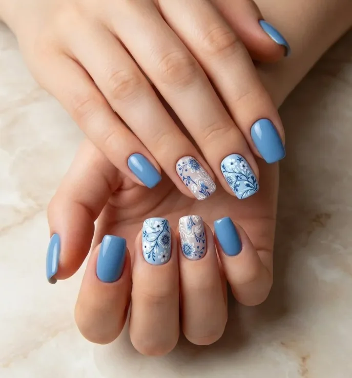Vintage Blue Floral Press On Nails, Short Square Glossy Fake Nails, Reusable Acrylic Nails with Delicate White Flower Patterns for Women’s Everyday & Formal Looks
Vintage Blue Floral Press On Nails, Short Square Glossy Fake Nails, Reusable Acrylic Nails with Delicate White Flower Patterns for Women’s Everyday & Formal Looks