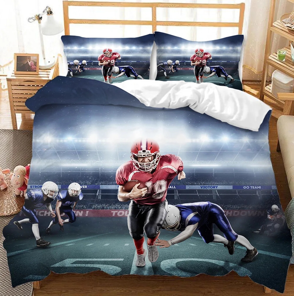 Rugby 3D digital printing home three-piece quilt cover sheets pillowcase bedding luxury custom bedding set
Rugby 3D digital printing home three-piece quilt cover sheets pillowcase bedding luxury custom bedding set