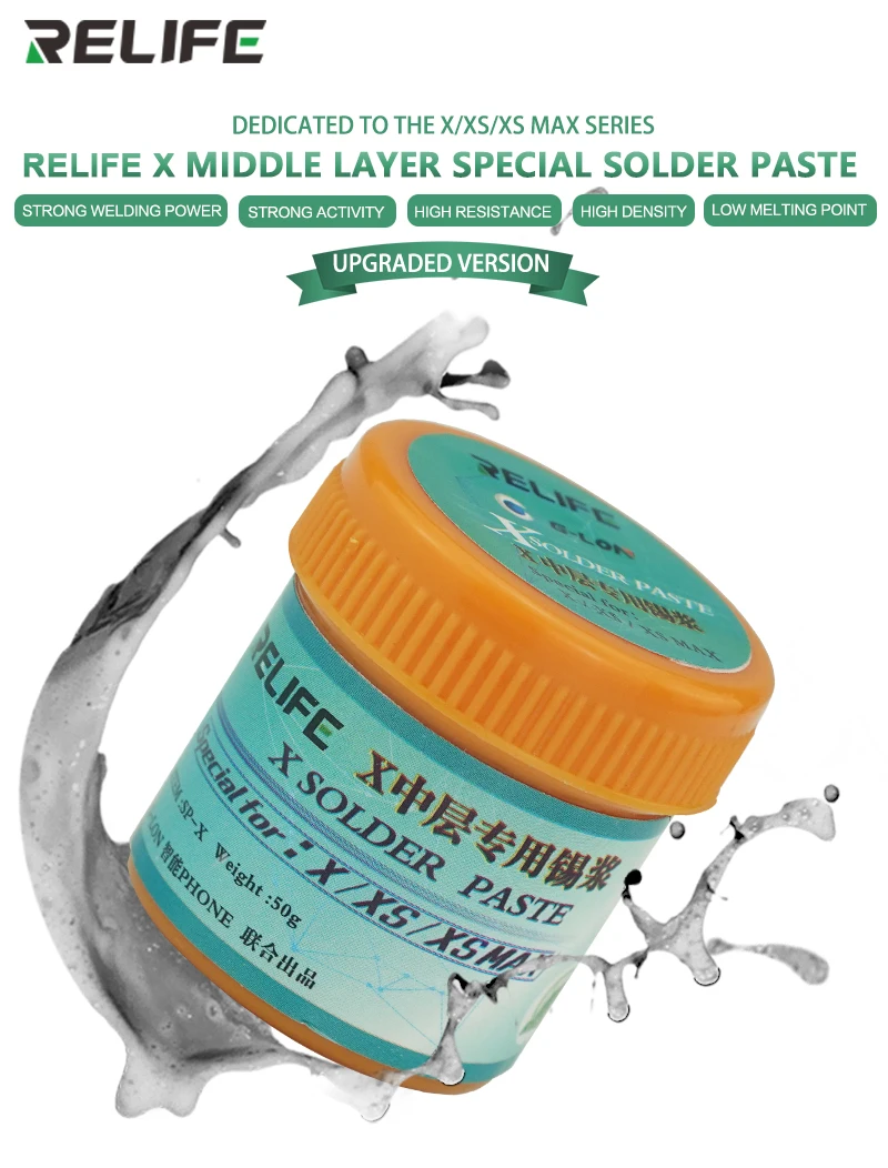 Relife SP-X Middle Layer Special Solder Paste Low Temperature 158° for IPhone X Xs Xs Max High Density Solder Paste Repair Tool
Relife SP-X Middle Layer Special Solder Paste Low Temperature 158° for IPhone X Xs Xs Max High Density Solder Paste Repair Tool
