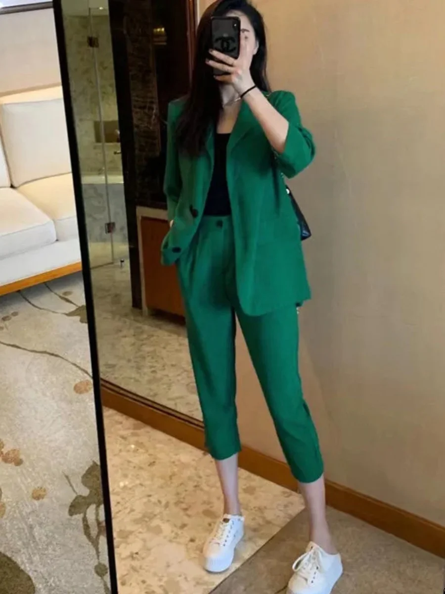 Ele Thin Suit Set High Waist Straight Leg Pants Two Piece Set Summer Faionable Women's Clothing Collar Button up
Ele Thin Suit Set High Waist Straight Leg Pants Two Piece Set Summer Faionable Women's Clothing Collar Button up