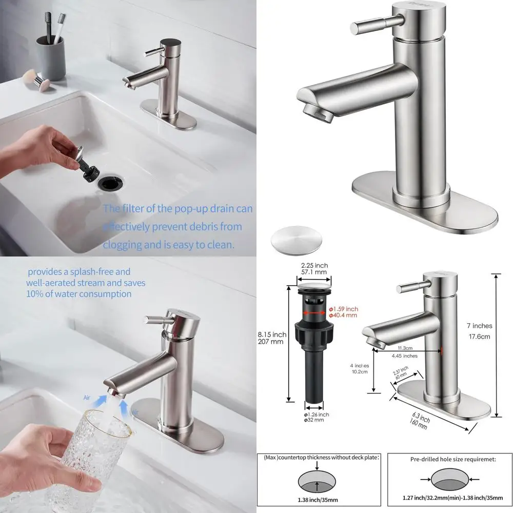 Modern Brushed Nickel Single Hole Faucet with Drain for Commercial Bathroom Sink
Modern Brushed Nickel Single Hole Faucet with Drain for Commercial Bathroom Sink