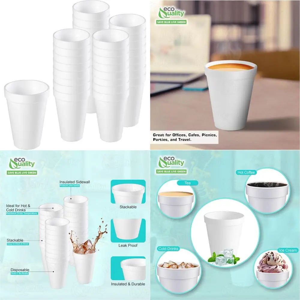 Одноразовая чашка с белой пенопластовой изоляцией на 10 унций для напитков, воды, кофе, чая, сока, гази, эспрессо, латте