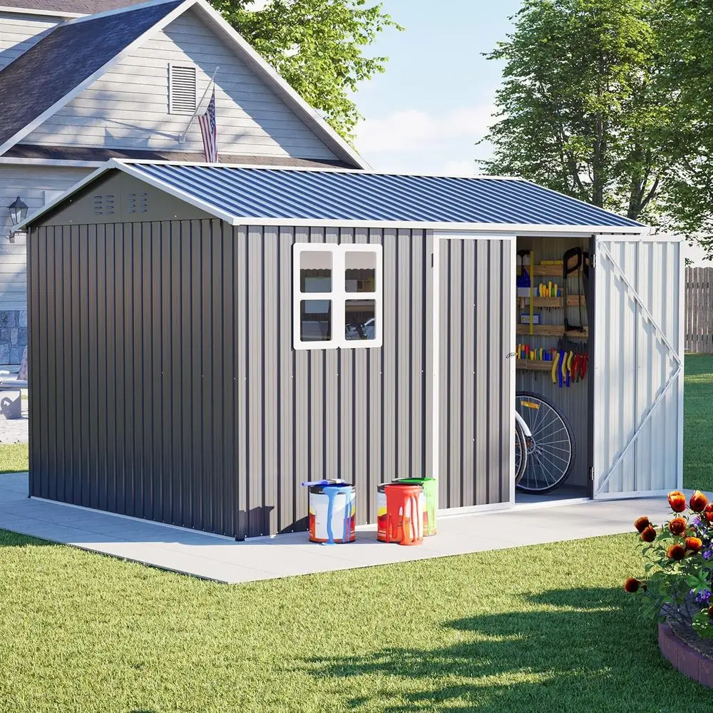 Durable 8x10 Metal Storage Shed with Bright Window, Lockable Door, and Galvanized Steel for Outdoor, Garden, Patio, and Lawn Use
Durable 8x10 Metal Storage Shed with Bright Window, Lockable Door, and Galvanized Steel for Outdoor, Garden, Patio, and Lawn Use