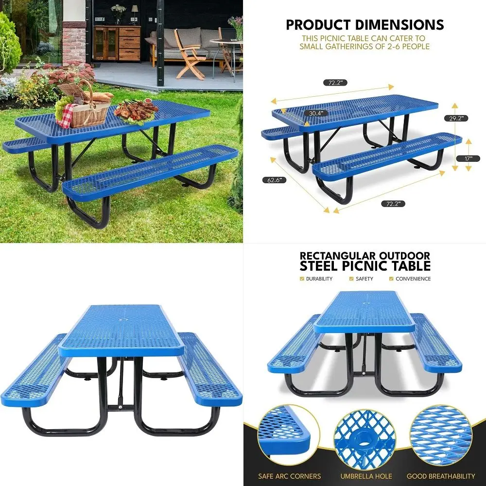 ft Outdoor Picnic Table with Umbrella Hole, HeavyDuty Steel Frame, Rectangular WeatherResistant Dining Table for Backyard, Pati
ft Outdoor Picnic Table with Umbrella Hole, HeavyDuty Steel Frame, Rectangular WeatherResistant Dining Table for Backyard, Pati