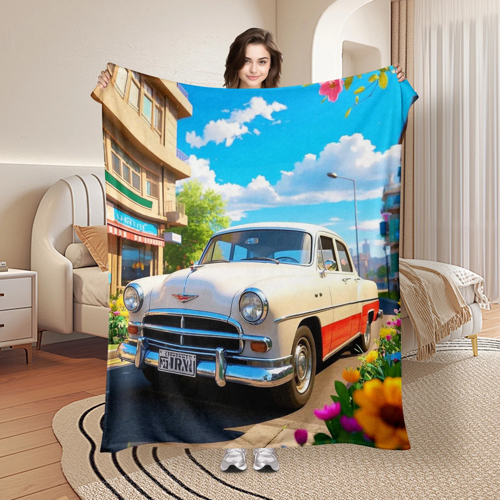 White Retro Classic Car Street Blanket With Floral Design For A Vintage And Charming Addition To Your Home
White Retro Classic Car Street Blanket With Floral Design For A Vintage And Charming Addition To Your Home