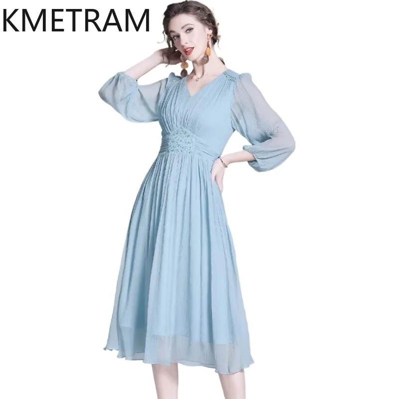 KMETRAM 100% Mulberry Silk Summer Dress Woman 2026 Elegant V-neck Long Dresses Real Silk Party Frocks Women Clothing Vestidos
KMETRAM 100% Mulberry Silk Summer Dress Woman 2026 Elegant V-neck Long Dresses Real Silk Party Frocks Women Clothing Vestidos