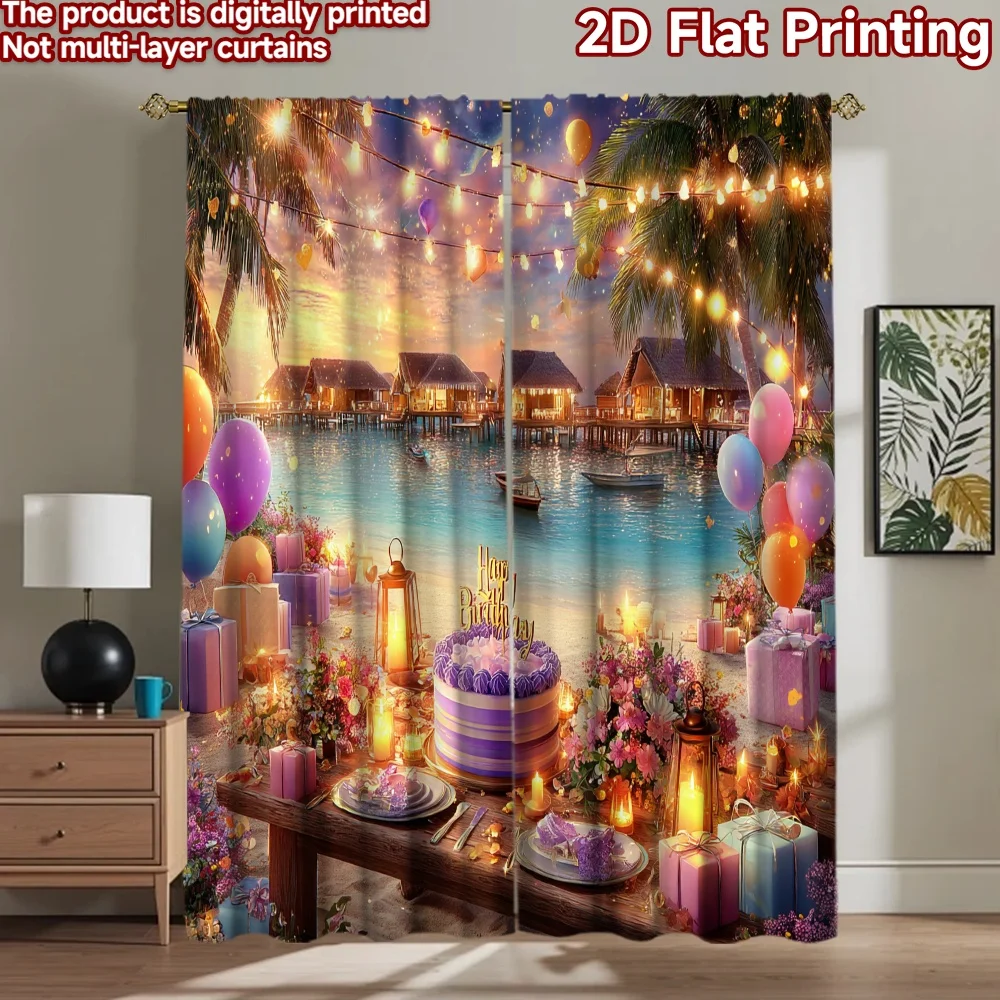 2D flat printing 2pcs Window Treatment Curtains Beach Birthday Party Sunset Digital Printed Polyester Drapes Party Decorations
2D flat printing 2pcs Window Treatment Curtains Beach Birthday Party Sunset Digital Printed Polyester Drapes Party Decorations