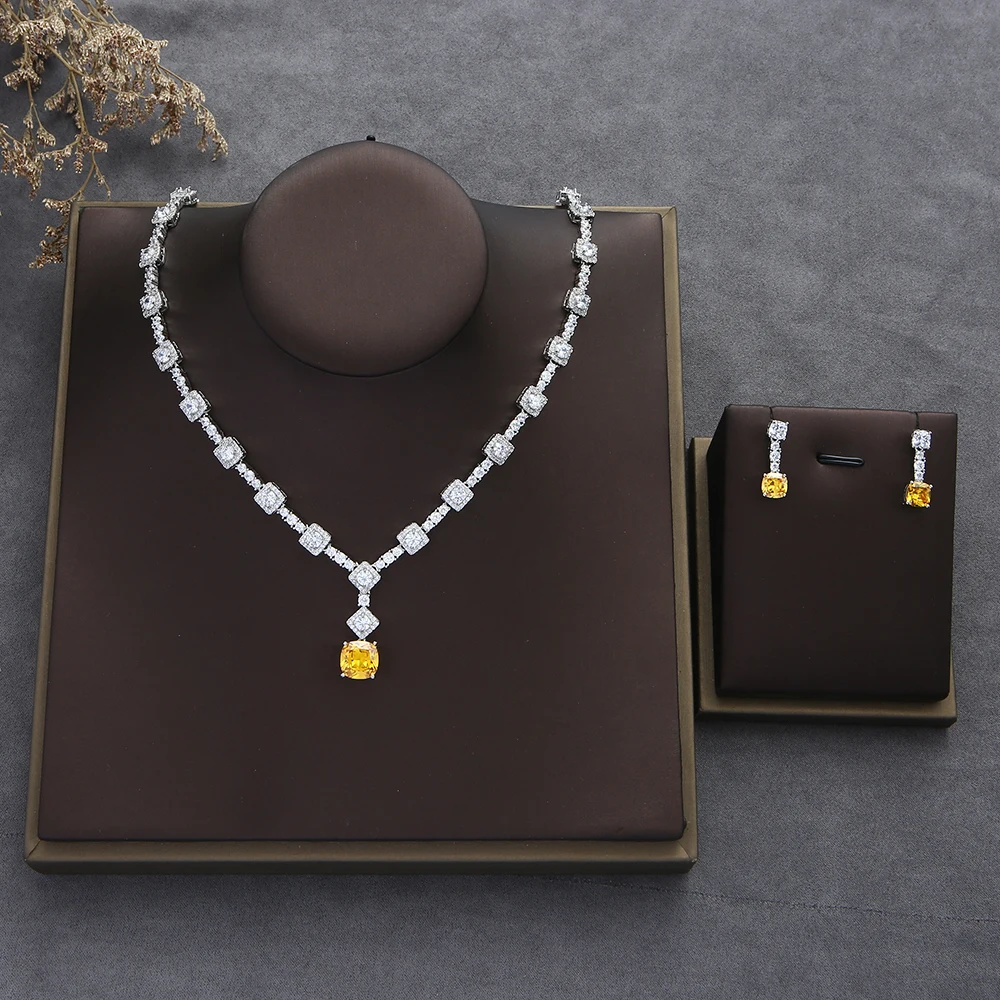 Luxury Bridal Zirconia Jewelry Sets For Women Square Necklace Earrings Set Dubai Nigeria CZ Crystal Wedding Jewelry Sets N0579
Luxury Bridal Zirconia Jewelry Sets For Women Square Necklace Earrings Set Dubai Nigeria CZ Crystal Wedding Jewelry Sets N0579
