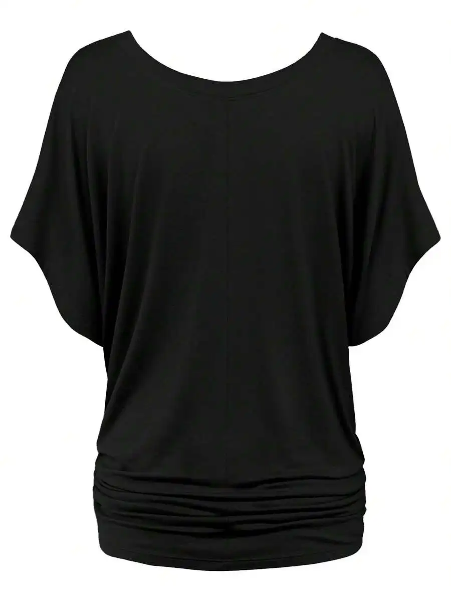 Women Boat Neck Short Sleeve Batwing Top With Side Draping
Women Boat Neck Short Sleeve Batwing Top With Side Draping