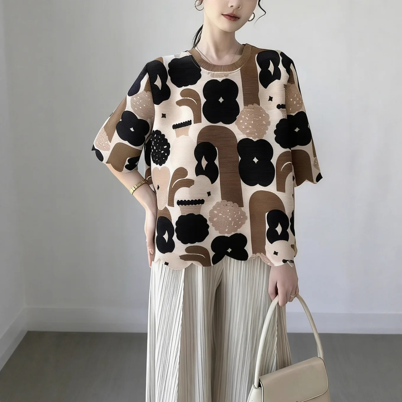 Женская футболка больших размеров с геометрическим принтом, свободного кроя, с эффектом стройности, рукав 5/4, плиссированная, повседневная, из полиэстера, с круглым вырезом
Женская футболка больших размеров с геометрическим принтом, свободного кроя, с эффектом стройности, рукав 5/4, плиссированная, повседневная, из полиэстера, с круглым вырезом