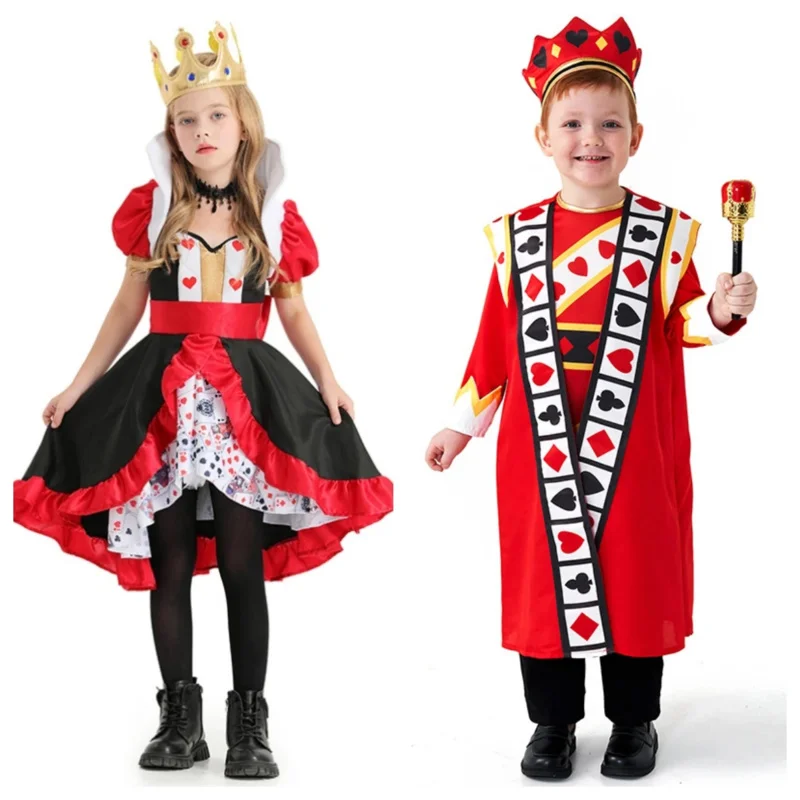 Girls poker queen cosplay costume boys red hearts King poker clothes peach heart queen poker printed dress Purim carnival outfit
Girls poker queen cosplay costume boys red hearts King poker clothes peach heart queen poker printed dress Purim carnival outfit