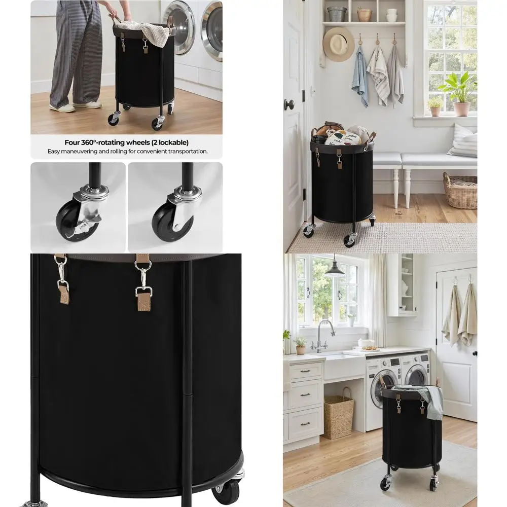 Черная корзина для одежды на колесиках, 110 л, стальной каркас, съемная сумка, 4 роликами и 2 тормозами
Черная корзина для одежды на колесиках, 110 л, стальной каркас, съемная сумка, 4 роликами и 2 тормозами