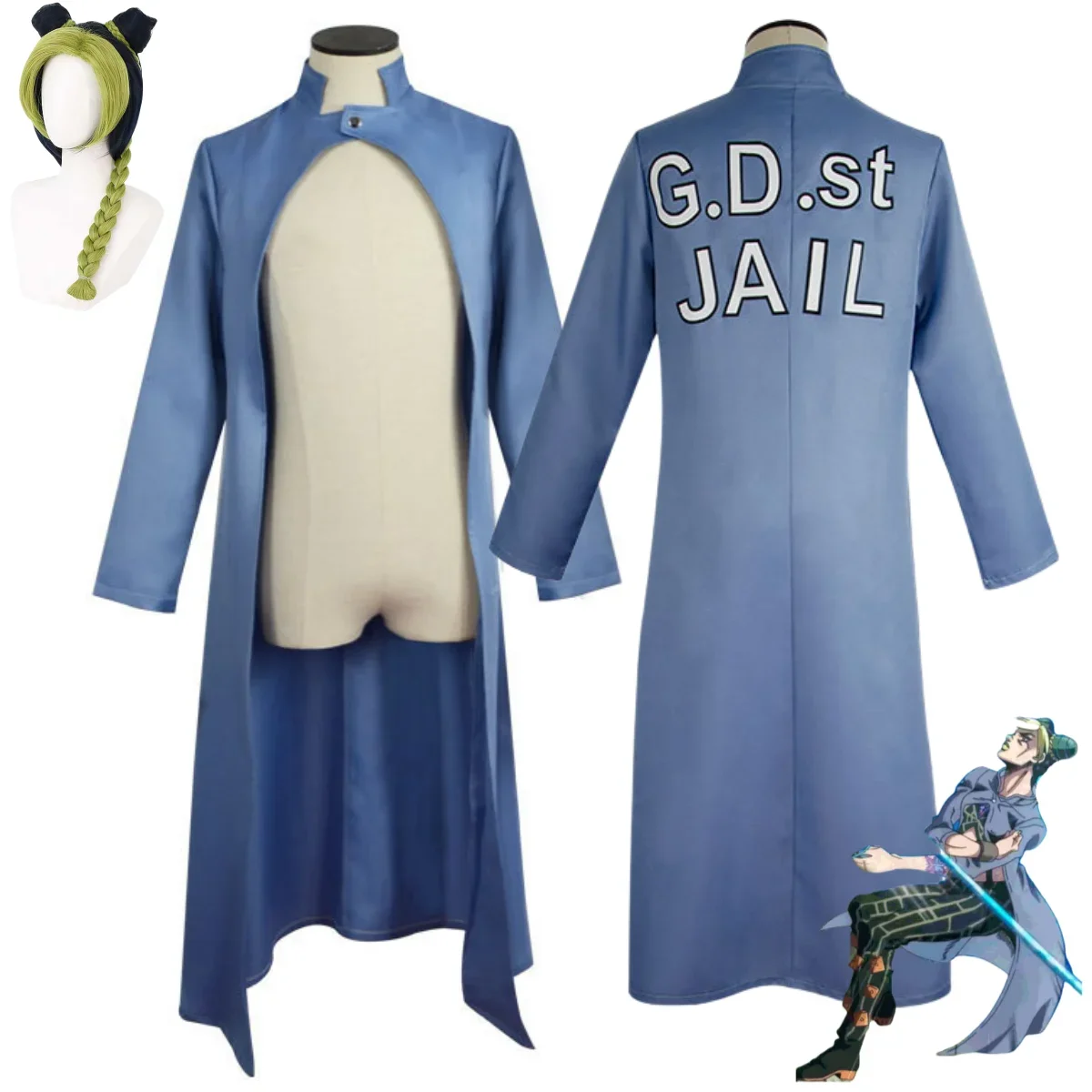 Anime JoJo's Bizarre Adventure Jolyne Cujoh Cosplay Costume Wig Blue Long Coat Adult Man Woman Halloween Carnival Suit
Anime JoJo's Bizarre Adventure Jolyne Cujoh Cosplay Costume Wig Blue Long Coat Adult Man Woman Halloween Carnival Suit