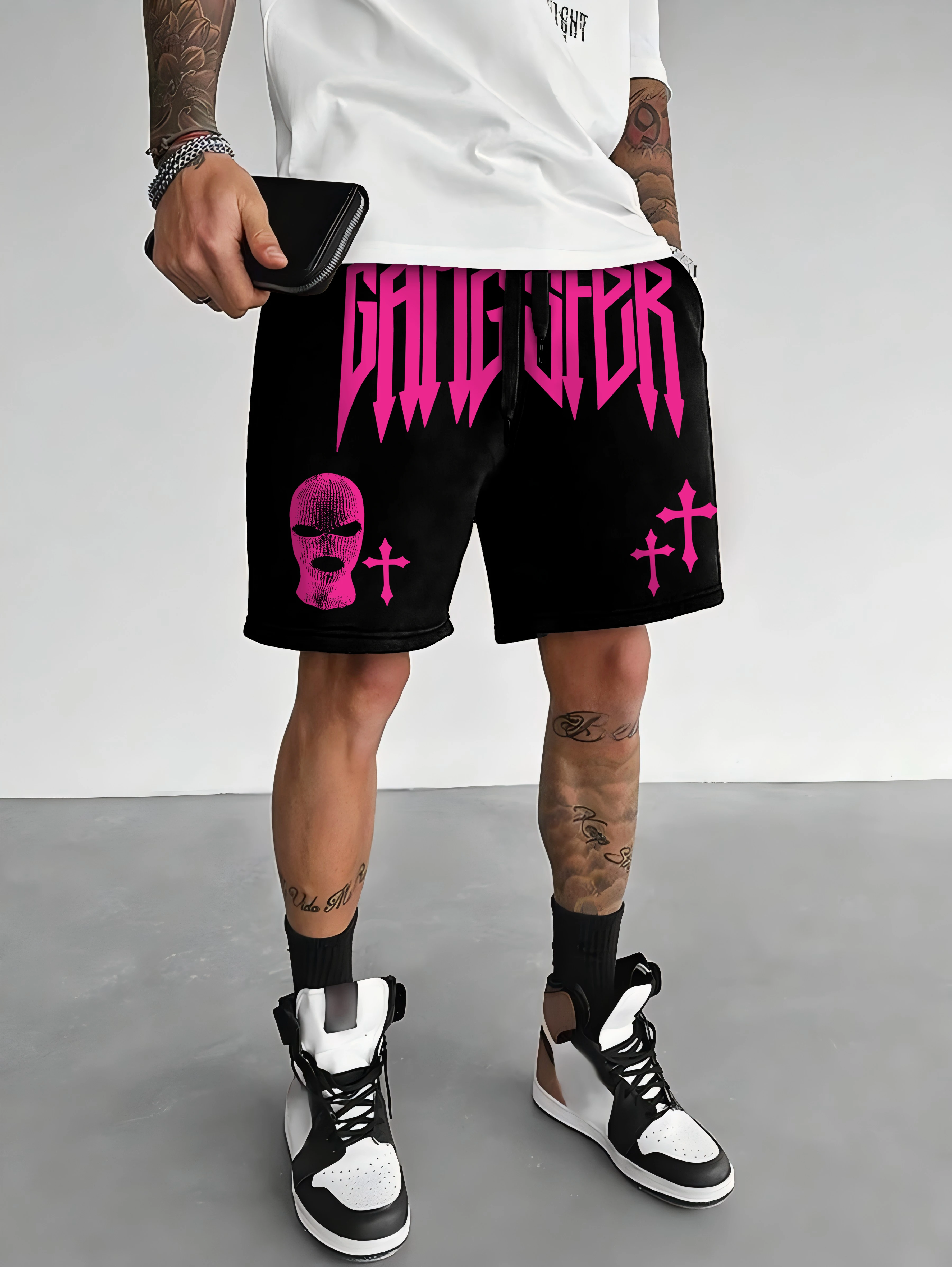 Men's Oversized Gothic Streetwear Shorts Brand Gangster Ski Mask Cross Graphic Print Loose Fit Cotton Blend Casual Black Shorts
Men's Oversized Gothic Streetwear Shorts Brand Gangster Ski Mask Cross Graphic Print Loose Fit Cotton Blend Casual Black Shorts